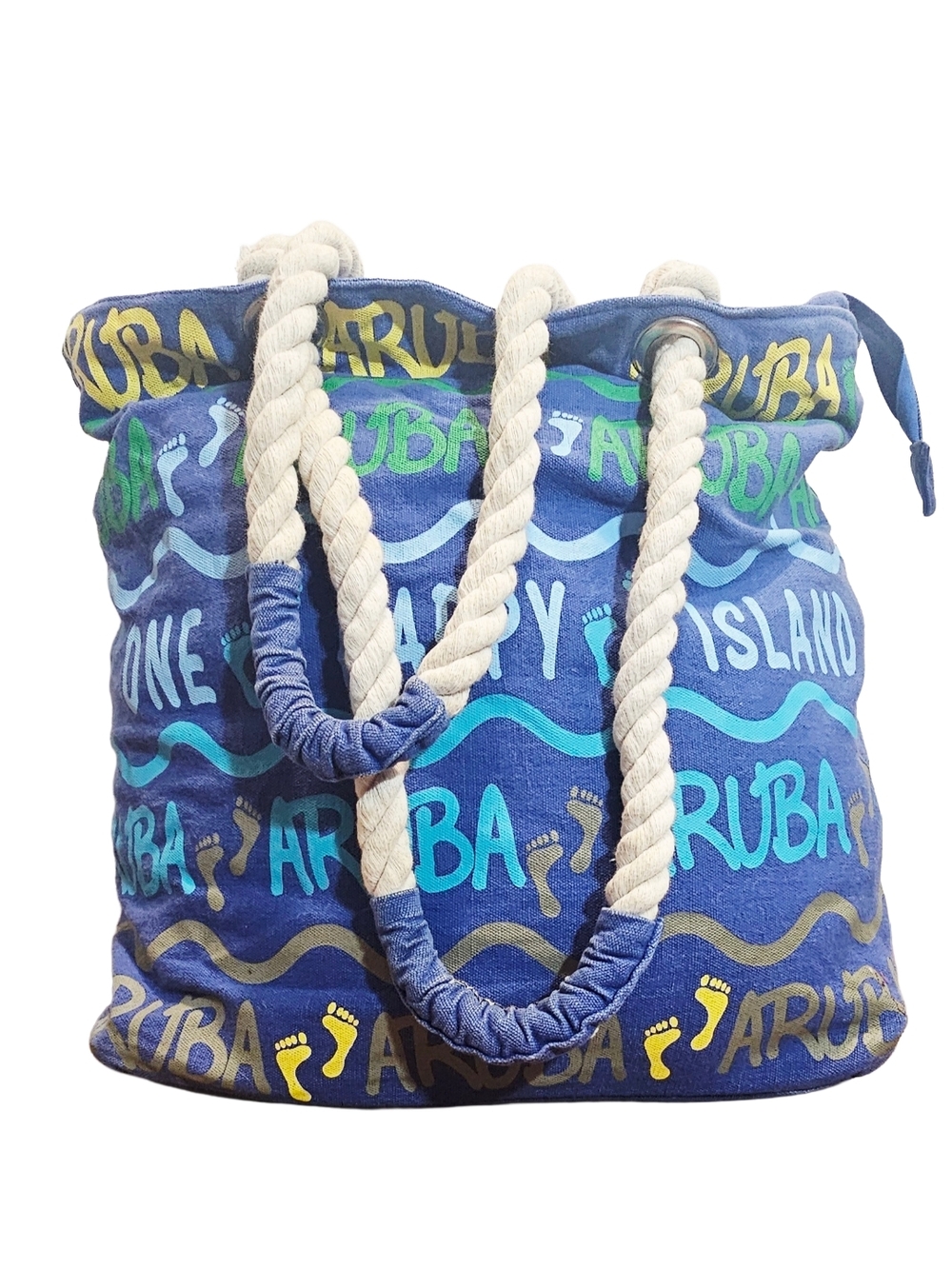 [RIMA] Blue Aruba Themed Souvenier Rope-Handle Large Tote Beach Bag
